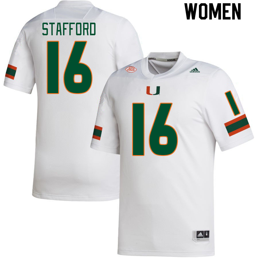 Women #16 Robert Stafford Miami Hurricanes College Football Jerseys Stitched Sale-White - Click Image to Close
